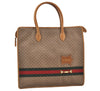 Authentic GUCCI Web Sherry Line Micro GG PVC Leather Tote Hand Bag Brown 9782J