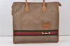 Authentic GUCCI Web Sherry Line Micro GG PVC Leather Tote Hand Bag Brown 9782J