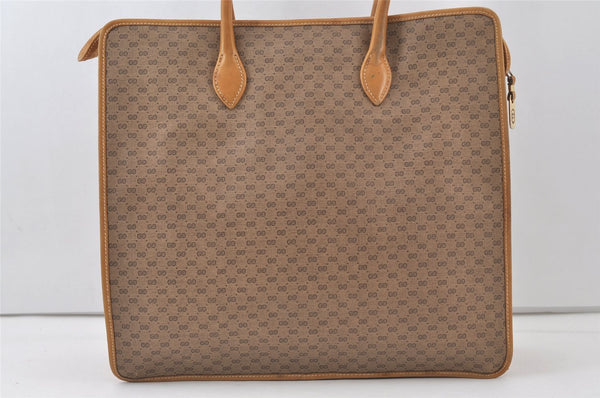 Authentic GUCCI Web Sherry Line Micro GG PVC Leather Tote Hand Bag Brown 9782J