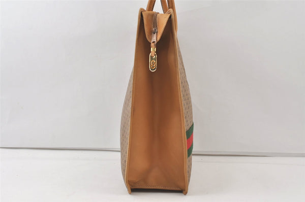 Authentic GUCCI Web Sherry Line Micro GG PVC Leather Tote Hand Bag Brown 9782J