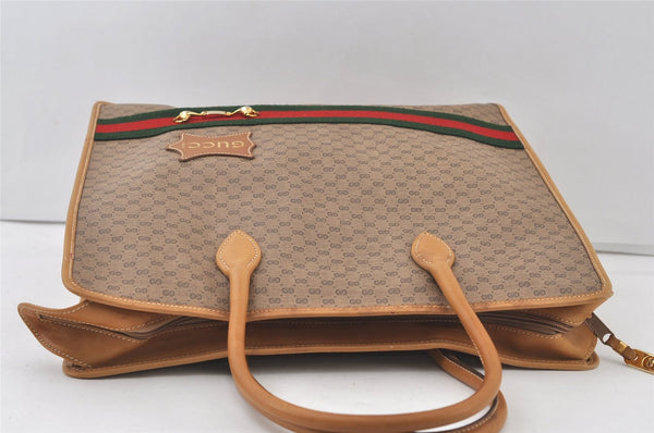 Authentic GUCCI Web Sherry Line Micro GG PVC Leather Tote Hand Bag Brown 9782J