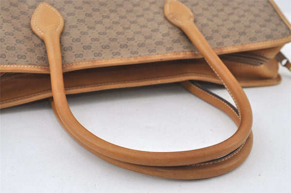 Authentic GUCCI Web Sherry Line Micro GG PVC Leather Tote Hand Bag Brown 9782J