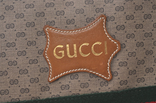 Authentic GUCCI Web Sherry Line Micro GG PVC Leather Tote Hand Bag Brown 9782J