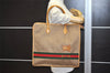 Authentic GUCCI Web Sherry Line Micro GG PVC Leather Tote Hand Bag Brown 9782J