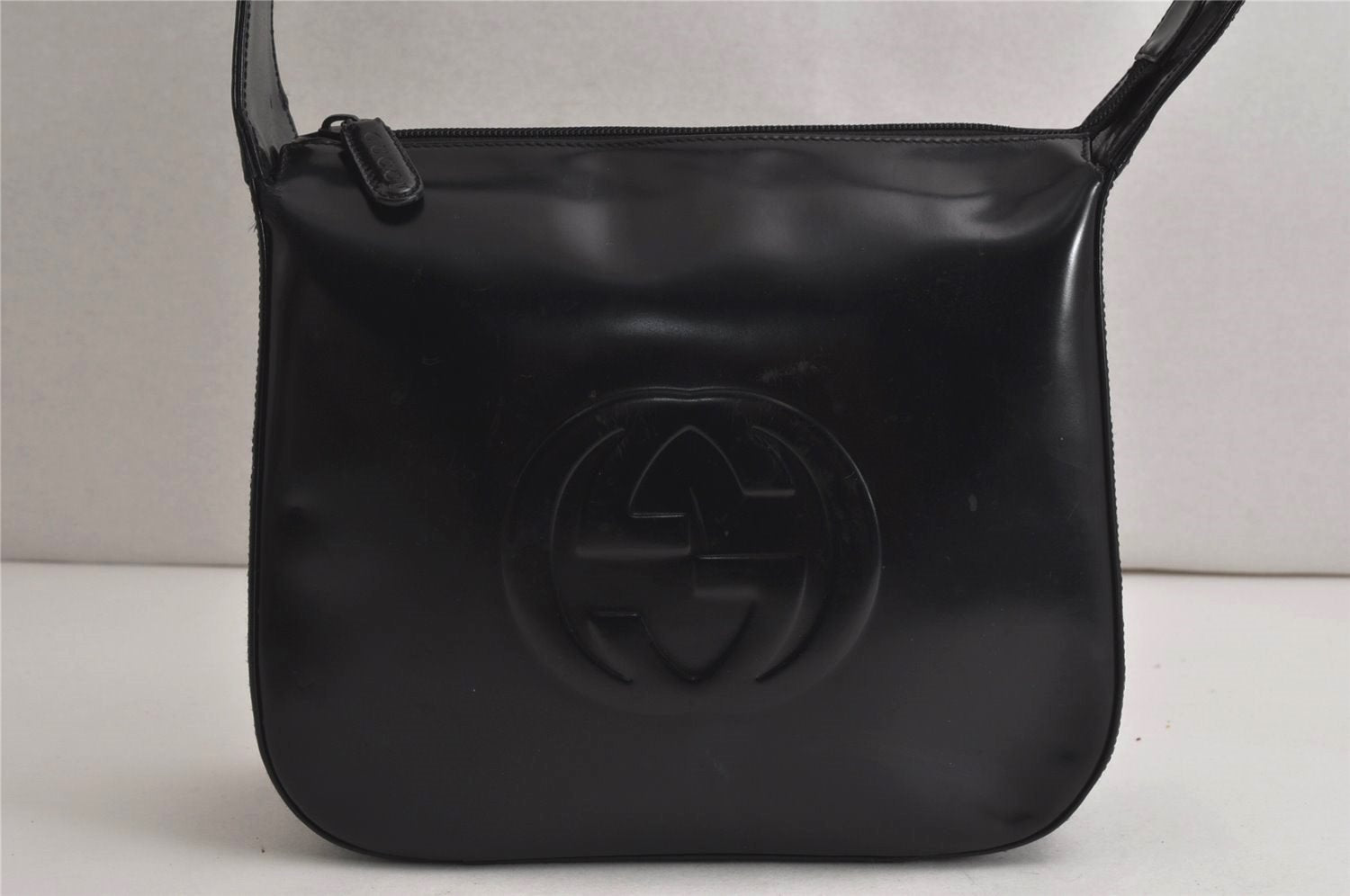 Authentic GUCCI Vintage Shoulder Hand Bag Purse Enamel Black Junk 9783J