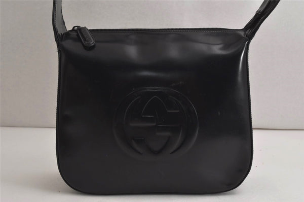 Authentic GUCCI Vintage Shoulder Hand Bag Purse Enamel Black Junk 9783J