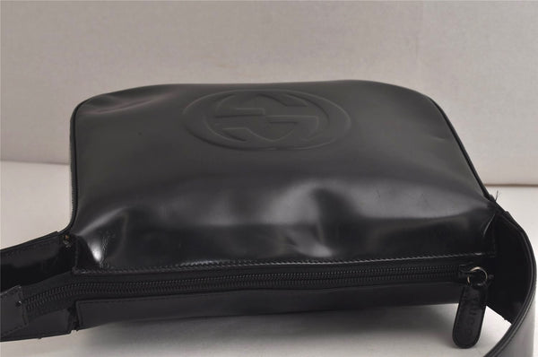 Authentic GUCCI Vintage Shoulder Hand Bag Purse Enamel Black Junk 9783J