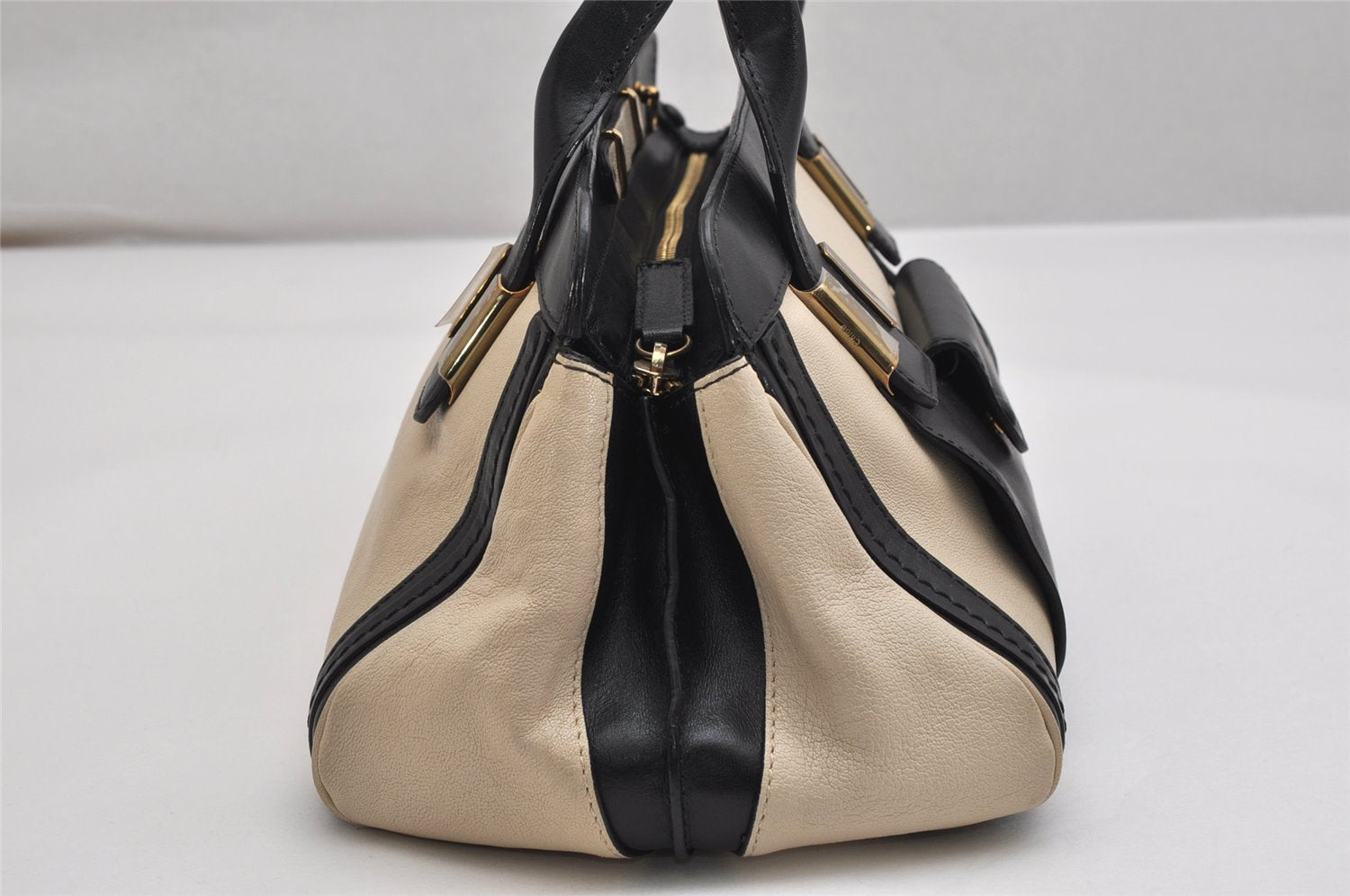 Authentic Chloe ALICE 2Way Shoulder Hand Bag Purse Leather Cream White 9793J