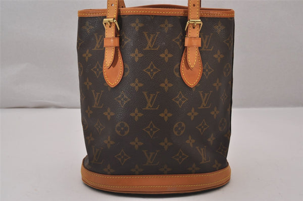 Authentic Louis Vuitton Monogram Bucket PM Shoulder Tote Bag M42238 Junk 9800I
