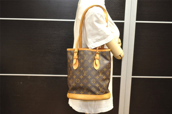 Authentic Louis Vuitton Monogram Bucket PM Shoulder Tote Bag M42238 Junk 9800I