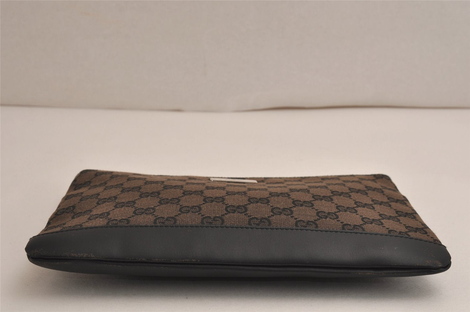 Authentic GUCCI Vintage Clutch Hand Bag Purse GG Canvas Leather Black 9804J