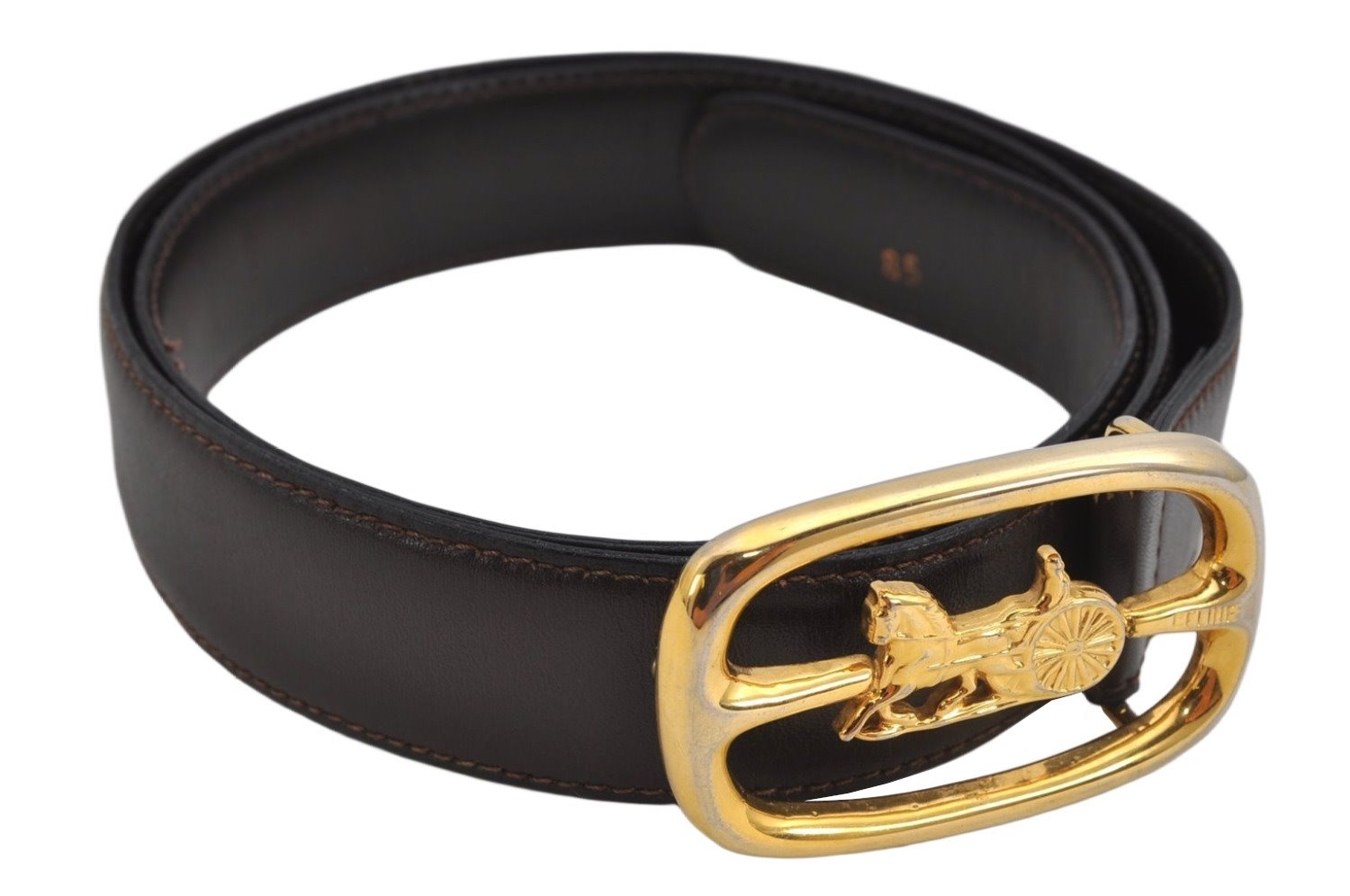 Authentic CELINE Horse Carriage Belt Leather Size 77-86cm 30.3-33.9