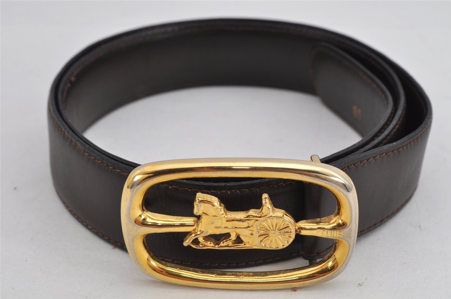 Authentic CELINE Horse Carriage Belt Leather Size 77-86cm 30.3-33.9