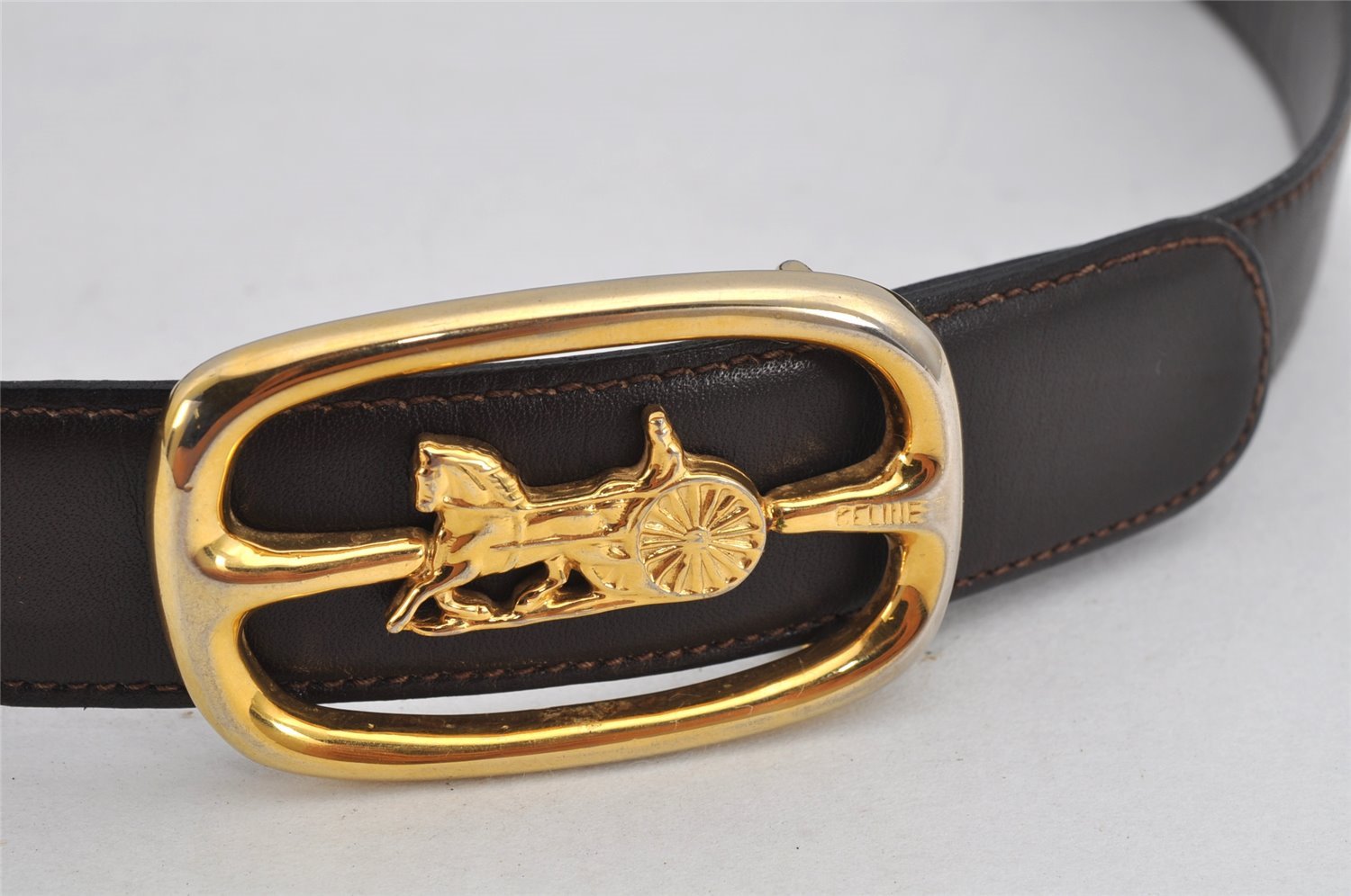 Authentic CELINE Horse Carriage Belt Leather Size 77-86cm 30.3-33.9