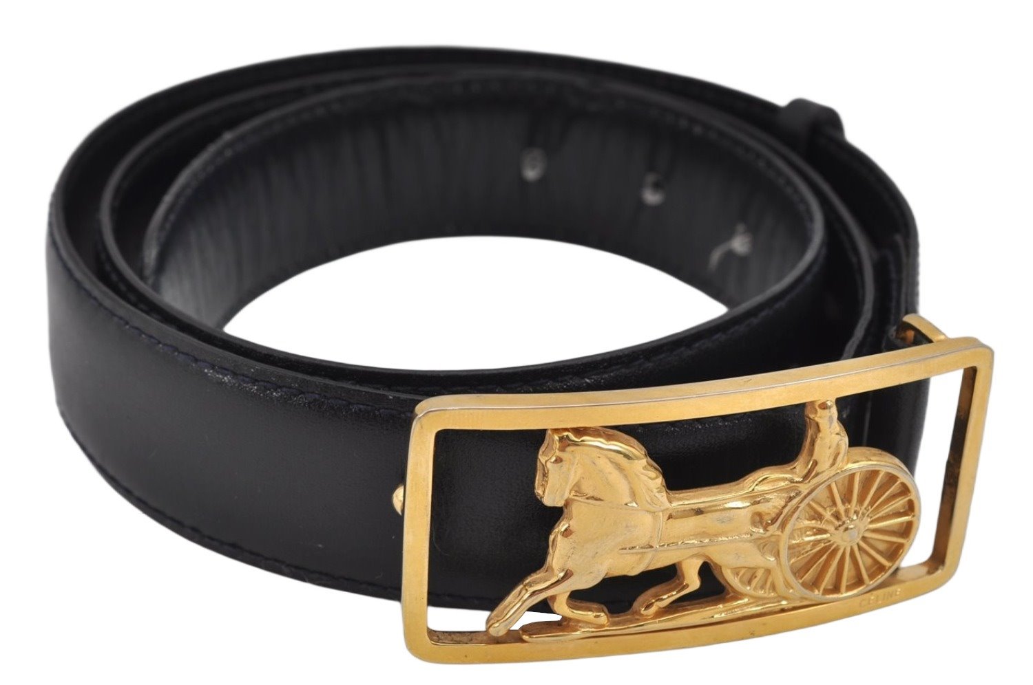 Authentic CELINE Horse Carriage Vintage Belt Leather Size 80cm 31.5