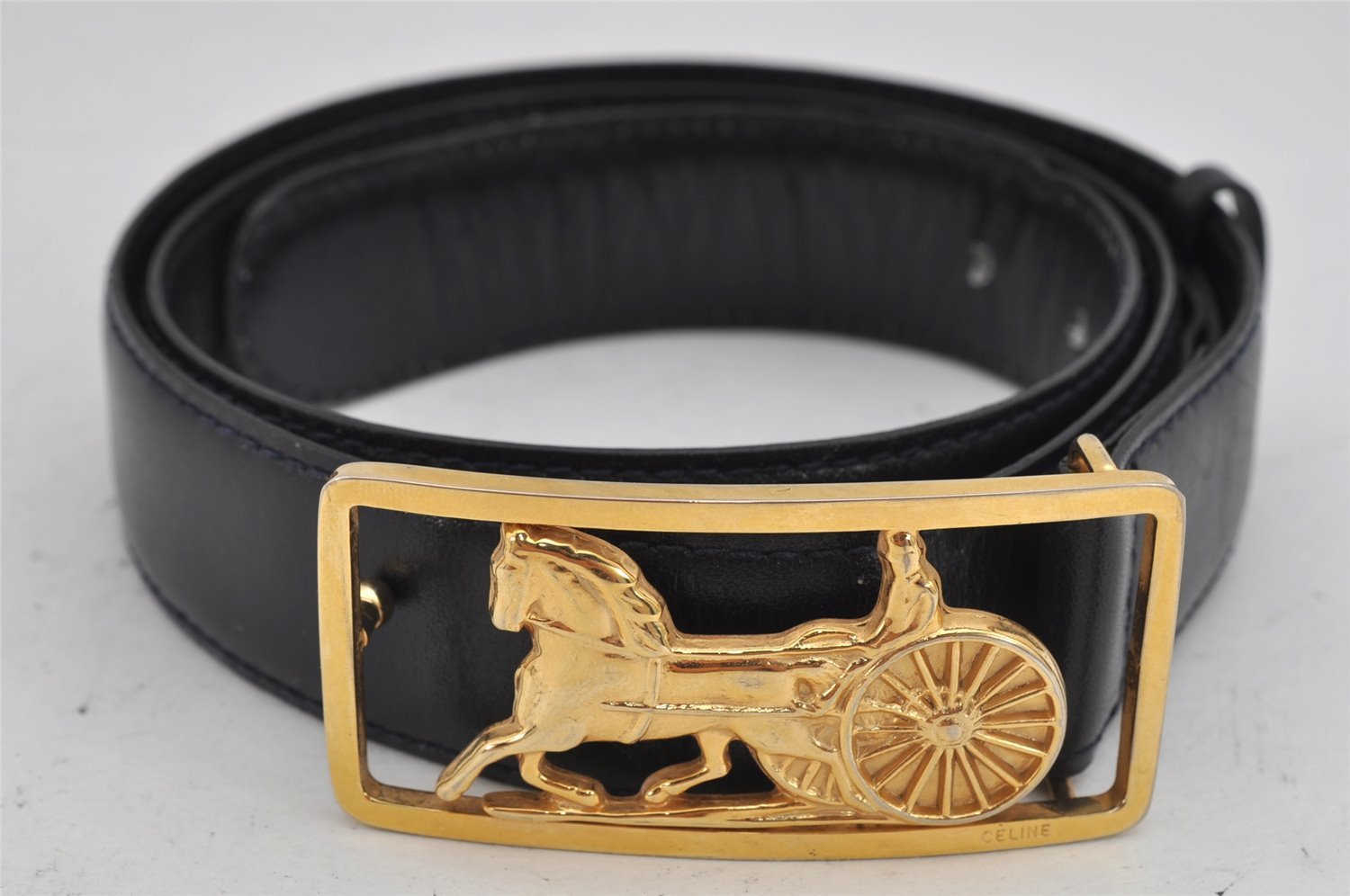 Authentic CELINE Horse Carriage Vintage Belt Leather Size 80cm 31.5