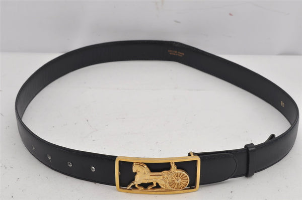 Authentic CELINE Horse Carriage Vintage Belt Leather Size 80cm 31.5" Black 9806J