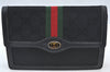 Authentic GUCCI Web Sherry Line Pouch Purse GG Canvas Leather Black 9810F