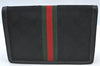 Authentic GUCCI Web Sherry Line Pouch Purse GG Canvas Leather Black 9810F