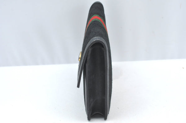 Authentic GUCCI Web Sherry Line Pouch Purse GG Canvas Leather Black 9810F