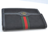 Authentic GUCCI Web Sherry Line Pouch Purse GG Canvas Leather Black 9810F