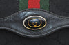 Authentic GUCCI Web Sherry Line Pouch Purse GG Canvas Leather Black 9810F