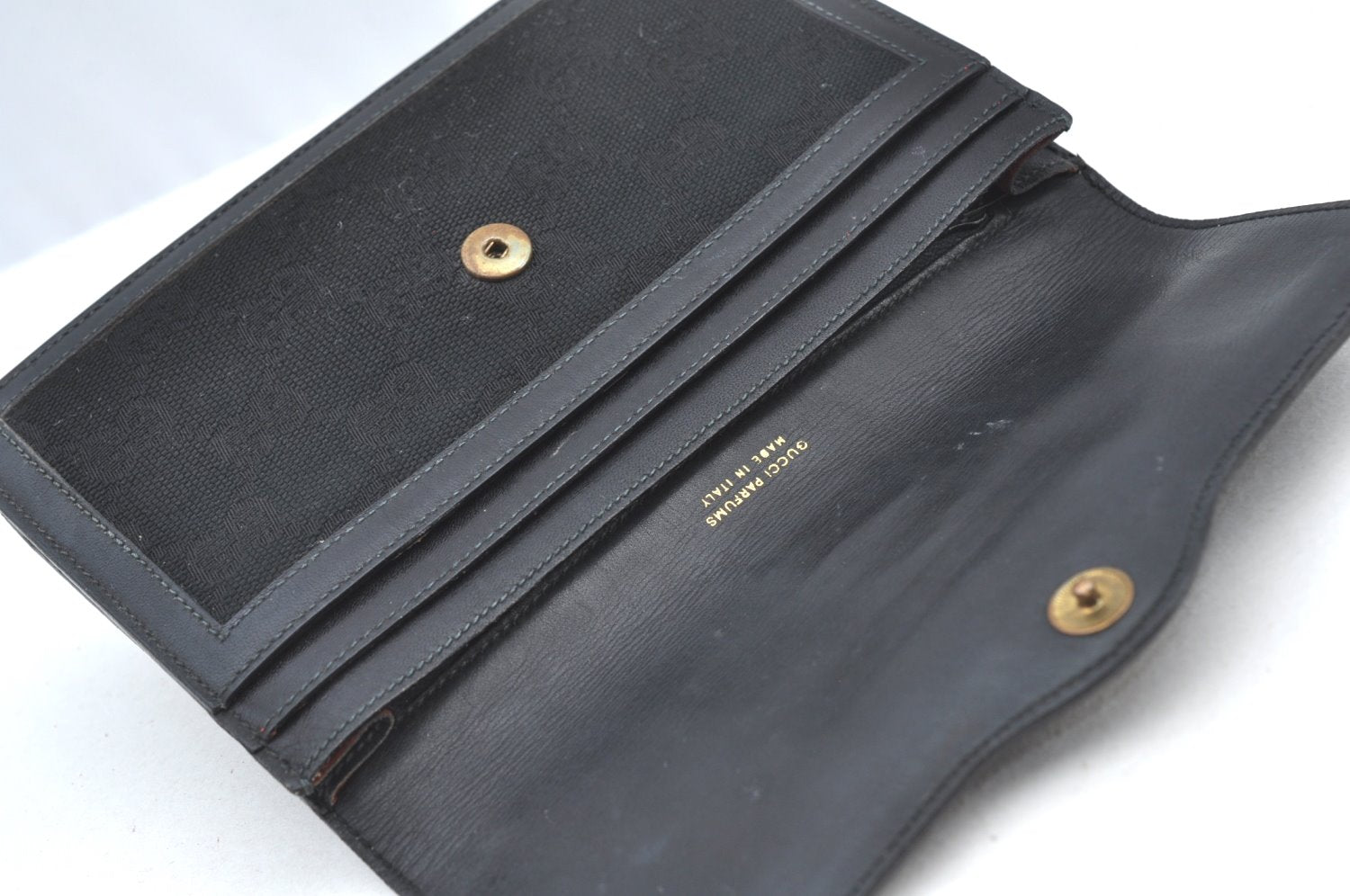 Authentic GUCCI Web Sherry Line Pouch Purse GG Canvas Leather Black 9810F