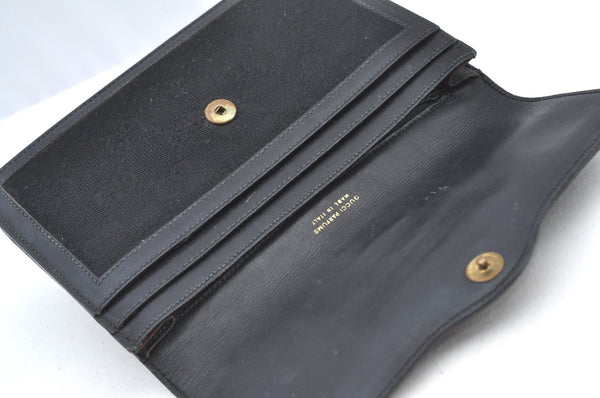 Authentic GUCCI Web Sherry Line Pouch Purse GG Canvas Leather Black 9810F