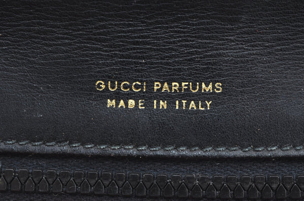 Authentic GUCCI Web Sherry Line Pouch Purse GG Canvas Leather Black 9810F