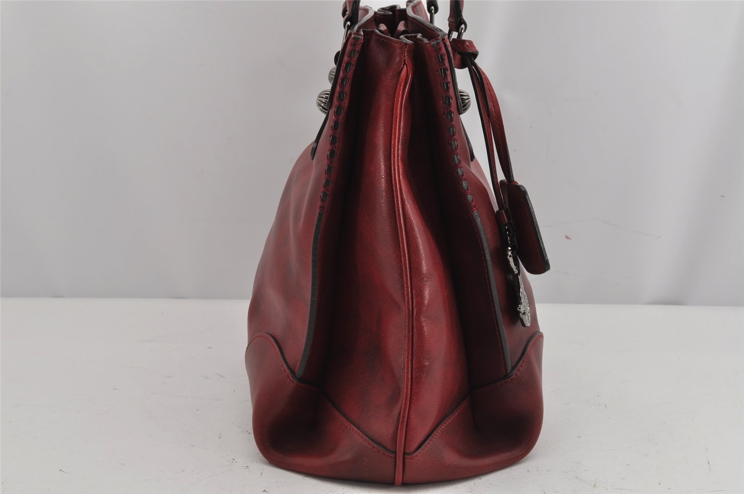 Authentic CELINE 2Way Shoulder Cross Body Hand Bag Leather Bordeaux Red 9822J