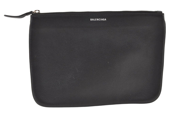 Authentic BALENCIAGA Everyday Clutch Bag Pouch Purse Leather 516358 Black 9825J