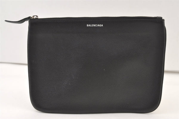 Authentic BALENCIAGA Everyday Clutch Bag Pouch Purse Leather 516358 Black 9825J