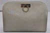 Authentic Salvatore Ferragamo Gancini Leather Shoulder Crossbody Bag White 9827J