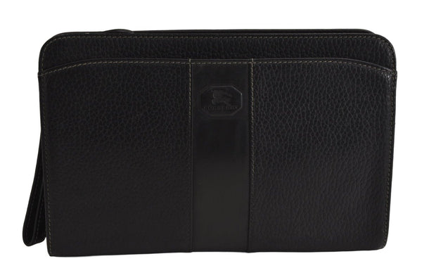 Authentic BURBERRY Vintage Leather Clutch Hand Bag Purse Black 9828J