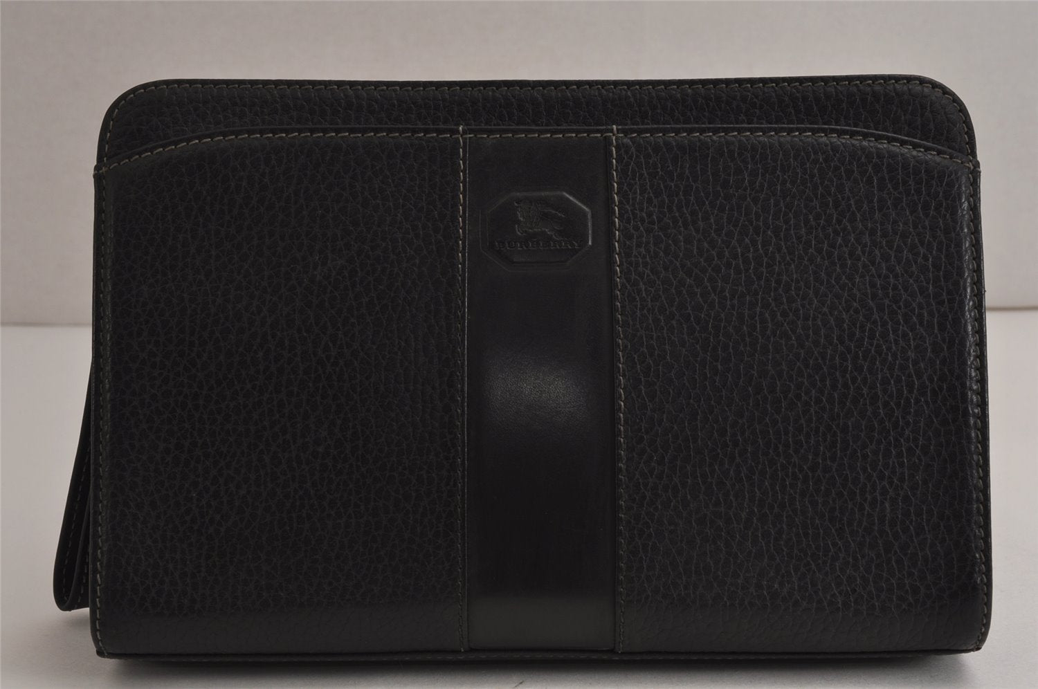 Authentic BURBERRY Vintage Leather Clutch Hand Bag Purse Black 9828J