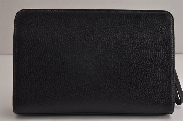 Authentic BURBERRY Vintage Leather Clutch Hand Bag Purse Black 9828J