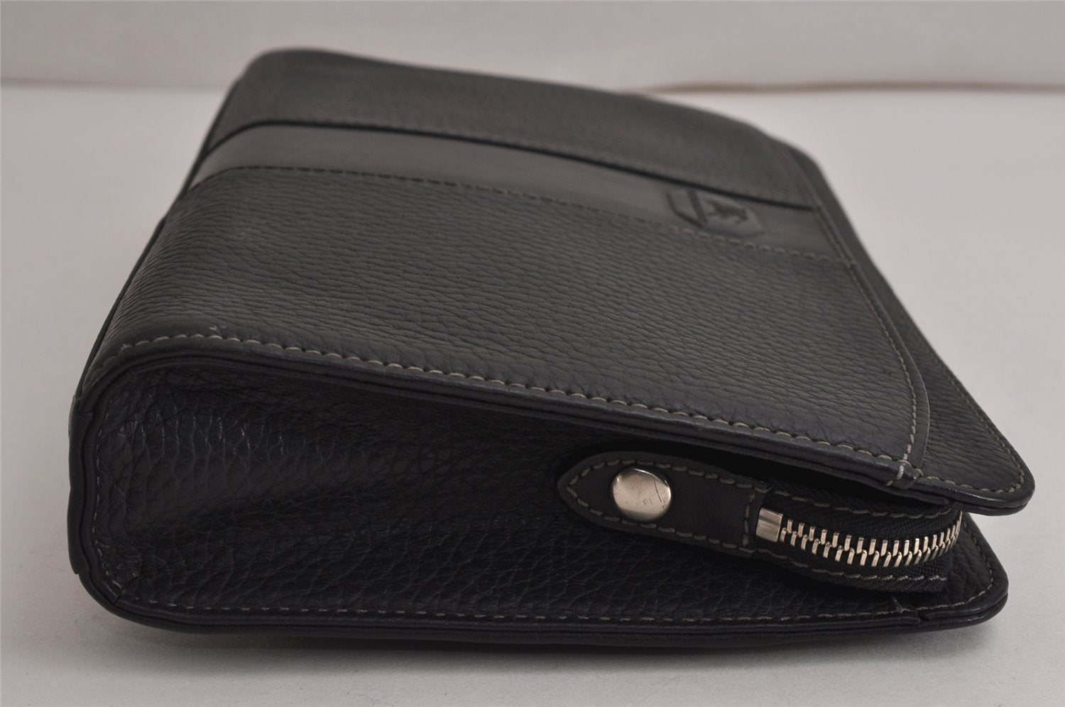 Authentic BURBERRY Vintage Leather Clutch Hand Bag Purse Black 9828J
