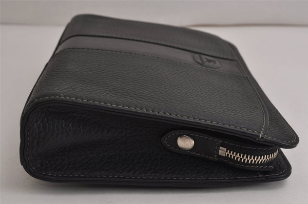 Authentic BURBERRY Vintage Leather Clutch Hand Bag Purse Black 9828J