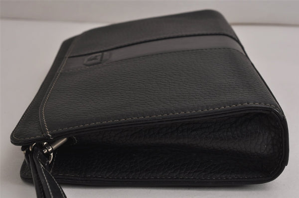 Authentic BURBERRY Vintage Leather Clutch Hand Bag Purse Black 9828J
