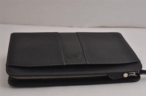Authentic BURBERRY Vintage Leather Clutch Hand Bag Purse Black 9828J