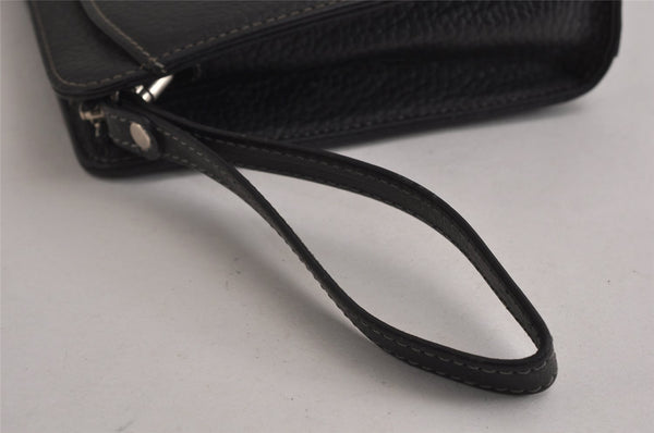 Authentic BURBERRY Vintage Leather Clutch Hand Bag Purse Black 9828J