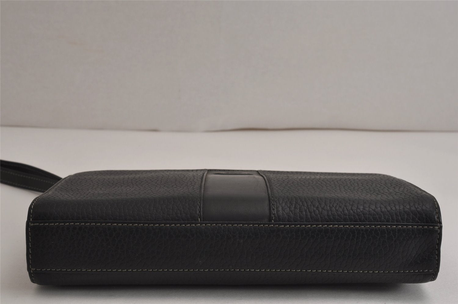 Authentic BURBERRY Vintage Leather Clutch Hand Bag Purse Black 9828J