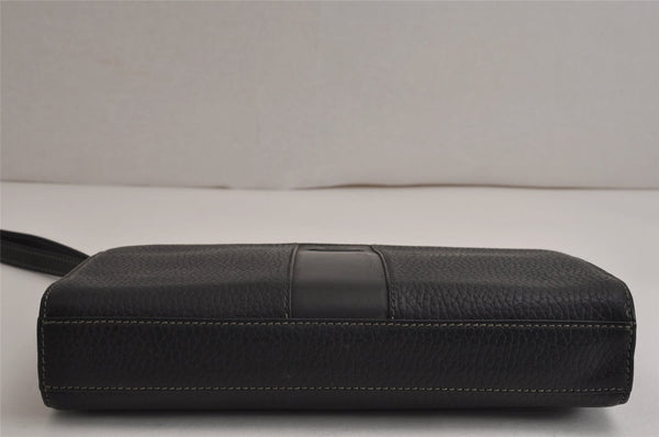 Authentic BURBERRY Vintage Leather Clutch Hand Bag Purse Black 9828J