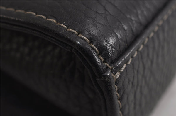 Authentic BURBERRY Vintage Leather Clutch Hand Bag Purse Black 9828J