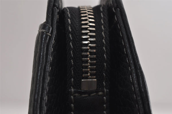 Authentic BURBERRY Vintage Leather Clutch Hand Bag Purse Black 9828J