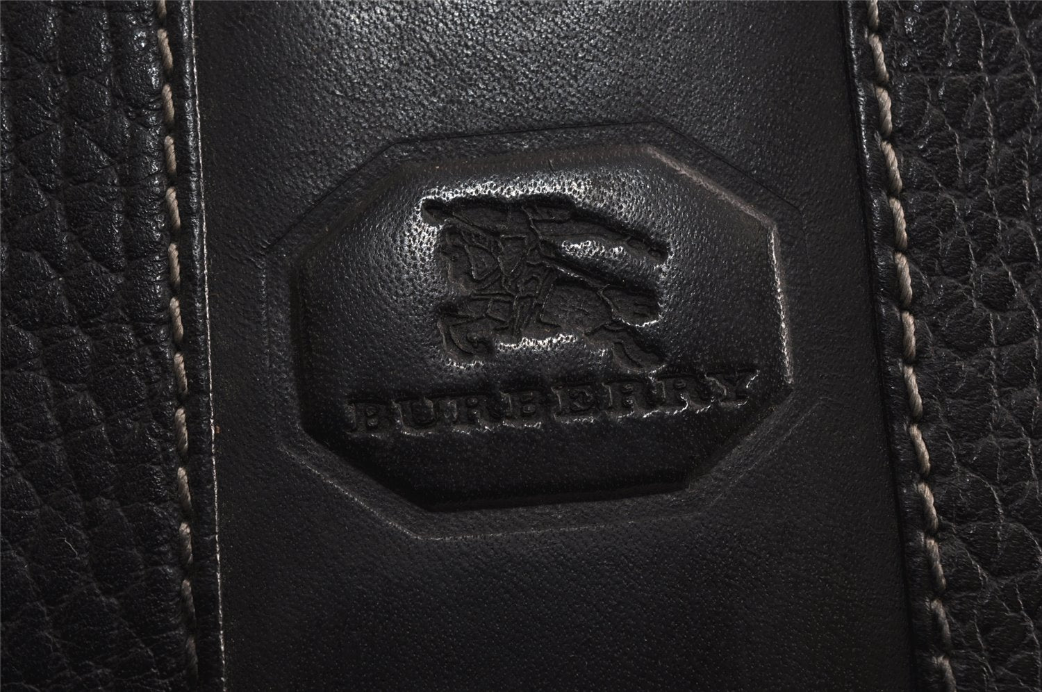 Authentic BURBERRY Vintage Leather Clutch Hand Bag Purse Black 9828J
