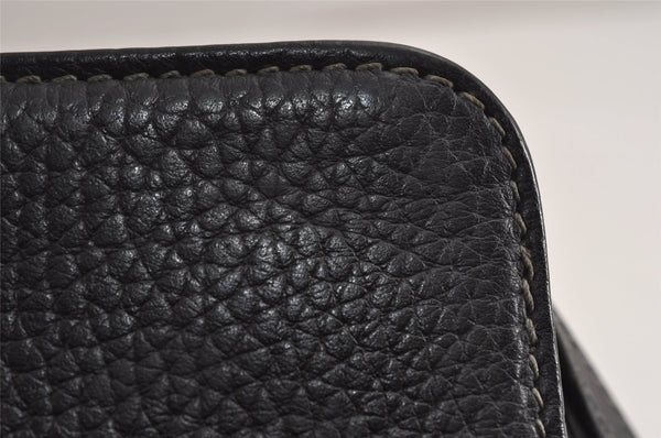 Authentic BURBERRY Vintage Leather Clutch Hand Bag Purse Black 9828J