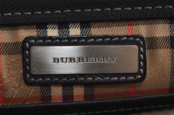 Authentic BURBERRY Vintage Leather Clutch Hand Bag Purse Black 9828J