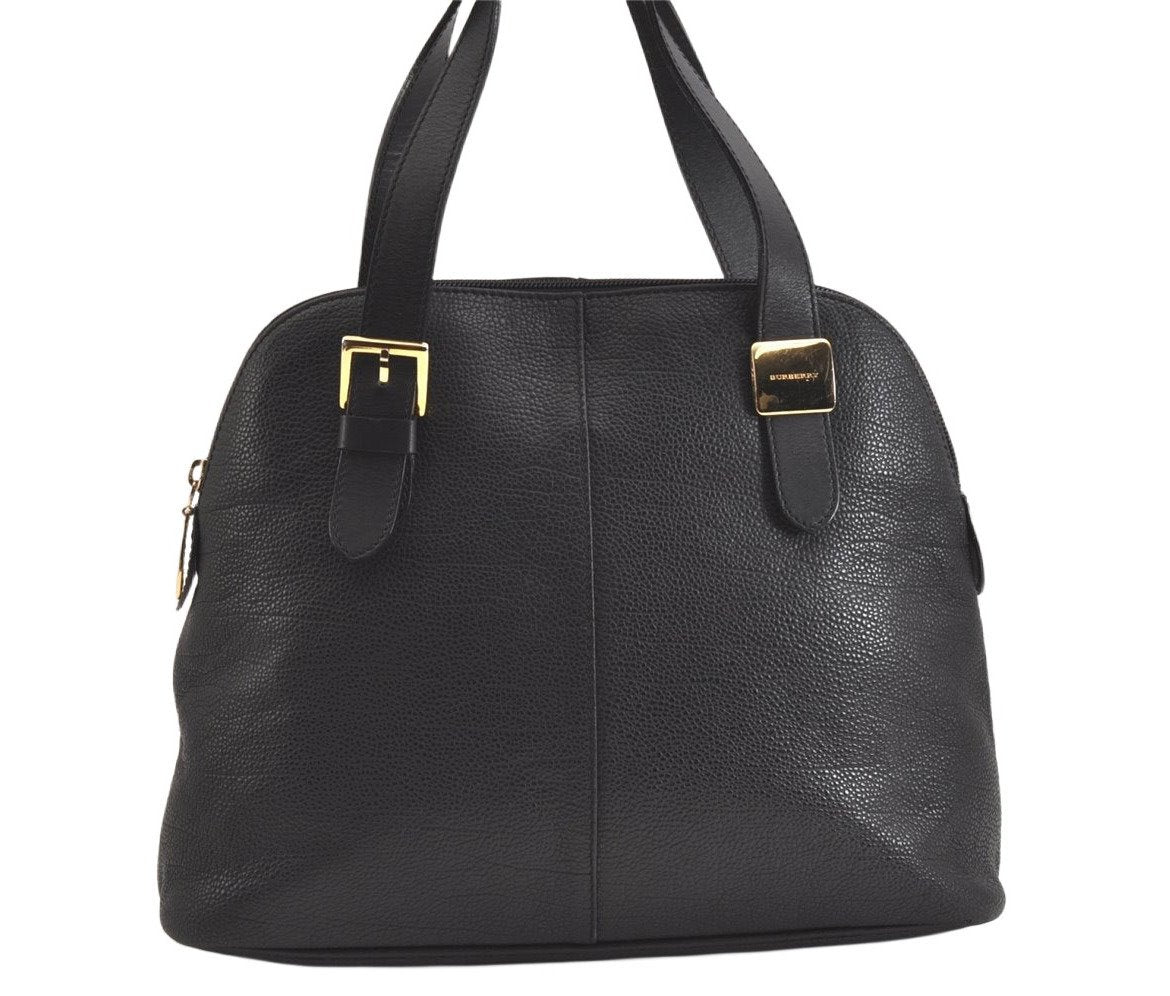 Authentic BURBERRY Vintage Leather Shoulder Hand Bag Purse Black 9829J