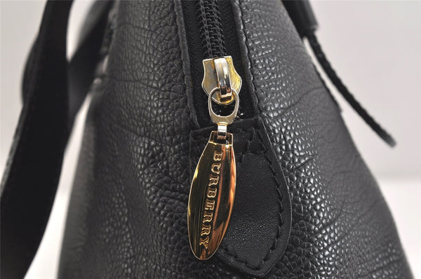 Authentic BURBERRY Vintage Leather Shoulder Hand Bag Purse Black 9829J